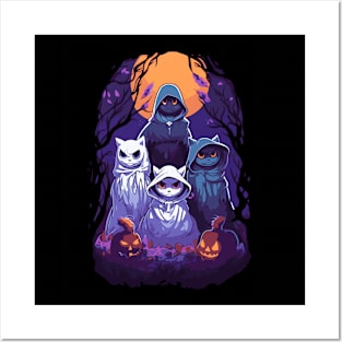 Halloween Cats Ghosts for Spooky Season and Halloween Posters and Art